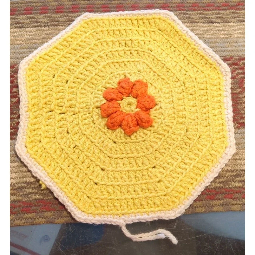 Vintage Crochet Tabletop Colorful Counter Doile Trivet Handmade By Granny